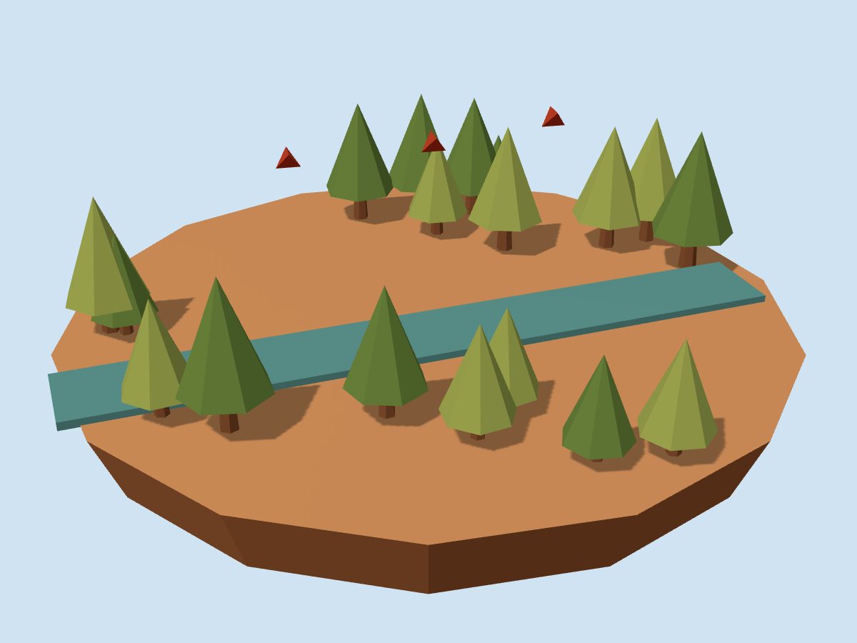 Your little clay world: trees, a river and birds